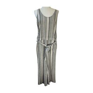 CLOTH & STONE Women Sleeveless Linen Blend Belted Cropped Jumpsuit Gray White Sm